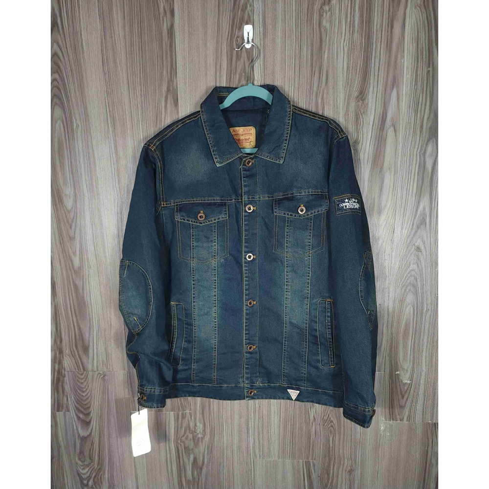 Chouyatou Mens Denim Trucker Jacket Dark Wash‎ Outdoor American Legend Medium